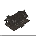 Ancient Traditional Building With Wooden Roof Structure Stone Foundation And Carved Window Designs
