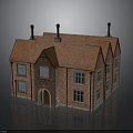 Traditional Red Brick House With Gabled Orange Roof Multiple Chimneys And Classic Windows