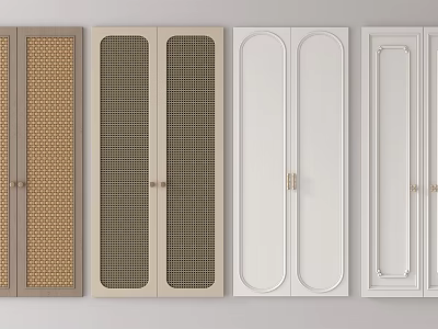 Modern Wardrobe Doors With Various Panel Designs Grid Patterns And Metal Handles In White Beige 3d model