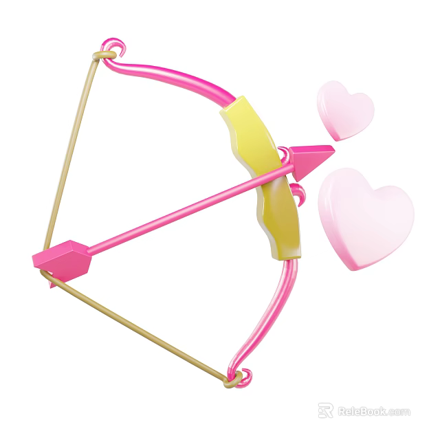 Decorative Ornament Set Featuring Pink Bow Yellow Bowstring Pink Arrow And Heart Shapes 3d model 