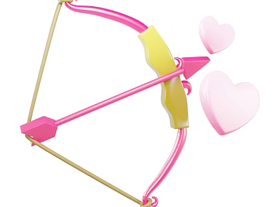 Decorative Ornament Set Featuring Pink Bow Yellow Bowstring Pink Arrow And Heart Shapes 3d model