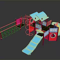 Colorful Playground Structure With Blue Slide Red Platform White Railings And Climbing Spiral