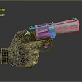 Revolver With Metallic Barrel And Cylinder Held By Tactical Gloved Hand Showing Details
