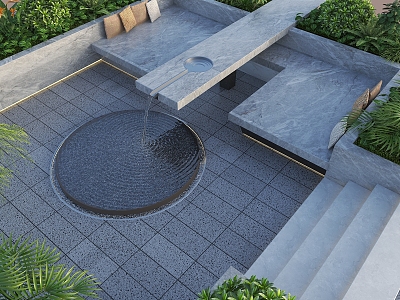 Modern Waterscape Courtyard Waterscape Courtyard Card Seat 3d model