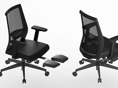 Black Ergonomic Office Chair With Mesh Backrest Armrests Wheels And Footrest Design 3d model