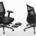 Black Ergonomic Office Chair With Mesh Backrest Armrests Wheels And Footrest Design