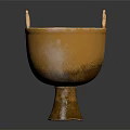Shiny Golden Metal Bowl With Two Handles And Tall Base For Home Decor