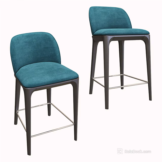 Modern Bar Stools With Teal Upholstered Seats And Black Metal Frames 3d model