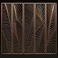 Decorative Room Divider With Laser Cut Feather Pattern And Golden Lines 3d model