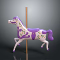 Purple And White Carousel Horse Equipment With Green Leaves Orange Accents On Golden Pole