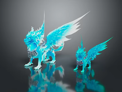 Blue Winged Lion Game And Movie Characters With Fantasy Mythical Design 3d model