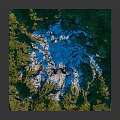 3D Landscape Model of Mountain Terrain with Green Vegetation and White Snow Capped Peaks