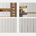 Modern Light Colored Wardrobe Interior With Vertical Stripe Doors And LED Lighting 3d model