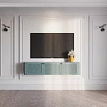 Elegant Modern TV Cabinet In Living Room With Vase Wall Lights And Paneling