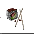 Delicious Sushi Roll Topped with Roe and Filled with Salmon Avocado Green Leaves with Chopsticks