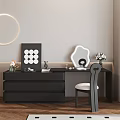 Stylish Black Dressing Table With Ornate Mirror Chair And Decorative Items