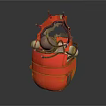 Unique Red Distressed Helmet Design With Decorative Spikes And Inner Structure