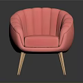 Pink Modern Chair With Scalloped Back Design And Gold Metal Legs