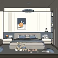 Kids Room Interior Design With Bed Stuffed Toys Rug Storage Cabinets And Decorative Painting