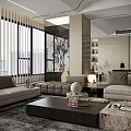 Modern Living Dining Room Interior With Round Table Beige Upholstered Chairs And Ambient Lighting