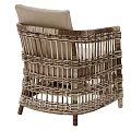 Natural Rattan Leisure Chair With Beige Cushion Woven Armrest And Backrest