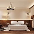 Cozy Warm Toned Hotel Guest Room With Wooden Wainscoting Retro Lighting And Soft Comfortable Bedding