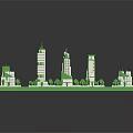 Cartoon City Scene Green Model With Skyscrapers Buildings Streets And Trees