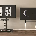 Two Modern TVs with Digital Time Display and Beyond Content on Adjustable Stands 3d model