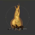 Outdoor Fire Pit With Burning Flames Surrounded By Stones On Red Square Base