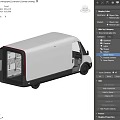 White Commercial Van With Black Trim Driving On Road With Open Rear Door
