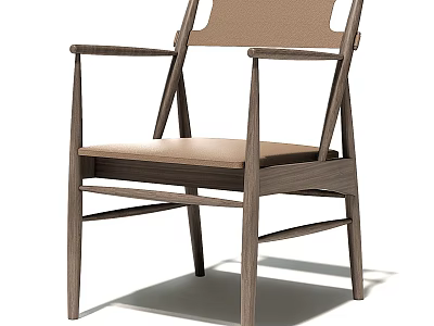 Modern High Backrest Armchair With Wooden Frame Upholstered Seat And Neutral Tone 3d model