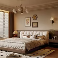 Elegant Modern Bedroom Interior Design With Upholstered Bed Chandelier Window Blinds And Decorative Paintings
