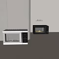 Stylish Modern Kitchen Countertop With White And Black Microwave Oven Appliances