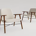 Modern Minimalist Accent Chairs With Beige Fabric And Wooden Armrests Legs