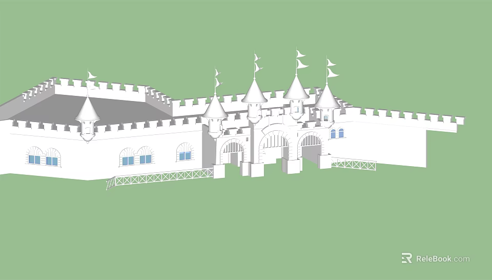 Ancient Architecture With Spires Towers Arched Gateways Decorative Walls And Windows 3d model 