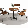 Round Wooden Dining Table Set With Three Chairs Metal Frames Vase Plant Book And Rug