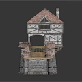 Medieval Stone Bridge Structure With Arched Design And Red Roofed Tower