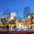 Vibrant Commercial Street Night Scene With Modern Buildings Illumination Pedestrians Fountains And Large Screen Ads