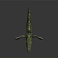 Prehistoric Aquatic Reptile 3D Model With Green Yellow Spotted Skin Flipper Limbs And Serrated Dorsal Fin