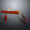 Yellow Hat Character on Orange Platform with Red Kangaroo and Gray Bird Creatures 3d model