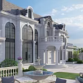 Luxurious Villa Courtyard Garden With Fountain Pool Paved Paths And Lush Greenery