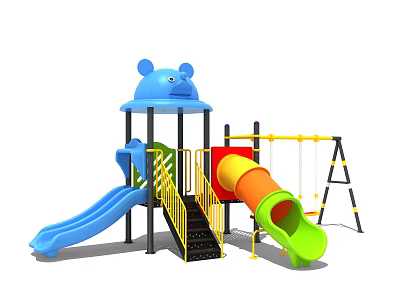 Colorful Playground Equipment With Animal Shaped Top Multiple Slides Swings And Safe Steps 3d model