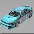 Anime Girl Character on Turquoise Car Model with Racing Design and Graphics