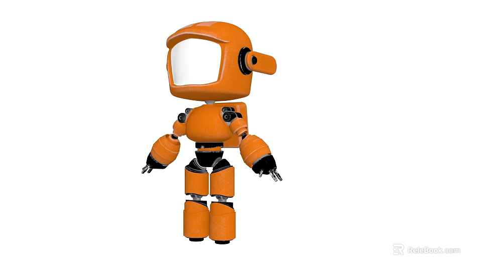 Game and Movie Character Orange Robot 3D Model With White Screen Face 3d model 