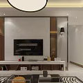 Modern Dining Living Room Interior With Dining Table Chairs Hanging Chandelier And Decorative Painting