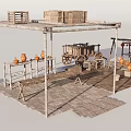 Rustic Outdoor Market Stalls Featuring Wooden Canopies Vintage Carts And Pumpkin Ornaments