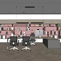 Modern Office Desk Chandelier Bookcase 3d model