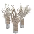 Dried Flowers In Modern White And Wooden Vases With Natural Tones Minimalist Design