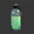 Medical Device Transparent Reagent Bottle Containing Green Liquid With Cork Stopper And Red String