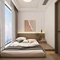 Tatami Bedroom Interior With Built in Wardrobes Decorative Painting And Warm Lighting